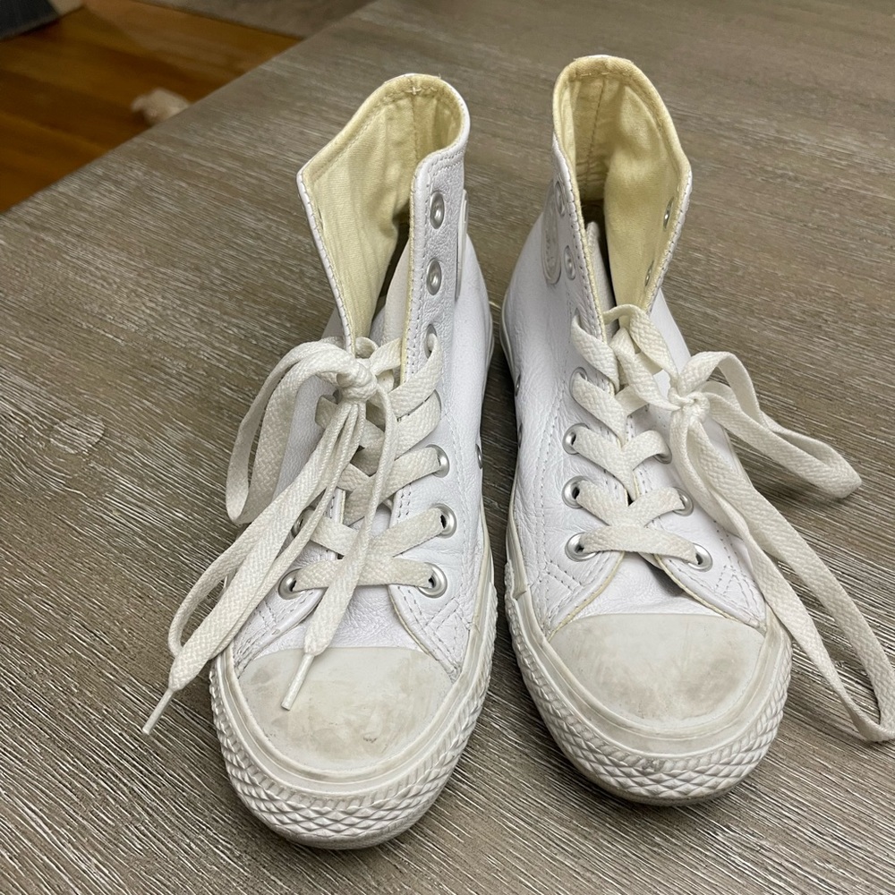 All white high top converse. Size 6